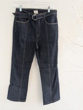 5à7 Cinq à Sept Dark Wash Belted Cropped Straight Leg Jeans Women's